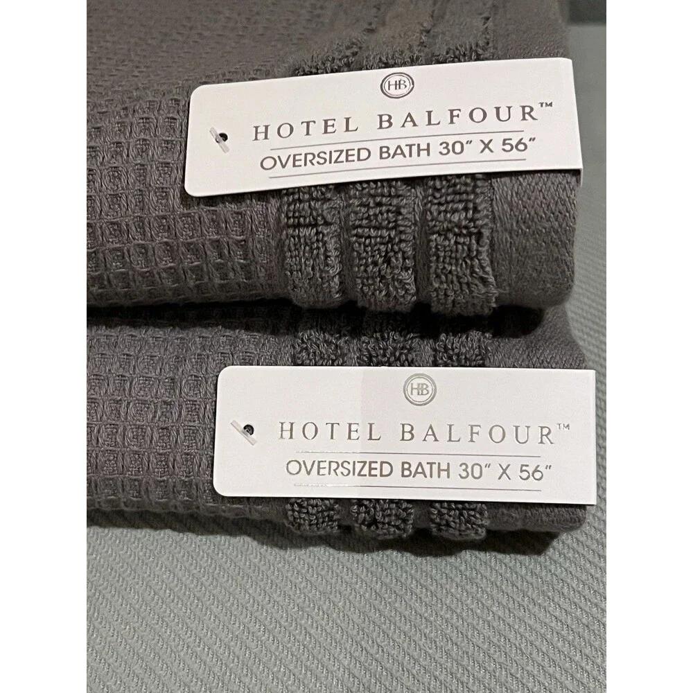 Hotel Balfour Towels BATH HAND WASHCLOTH Terry Cotton GRAY WAFFLE WEAVE 9 Piece